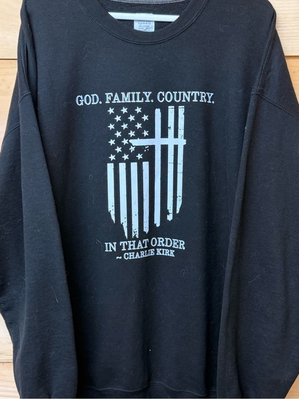 Gildan Black Crewneck Sweatshirt with White Patriotic Graphic
